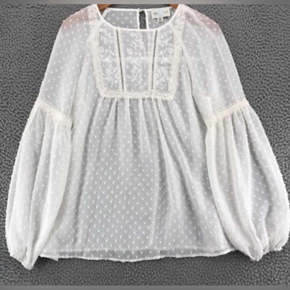 Francesca’s Jun & Ivy Women's Embroidered XL Top Cream Sheer 2 pc Romantic